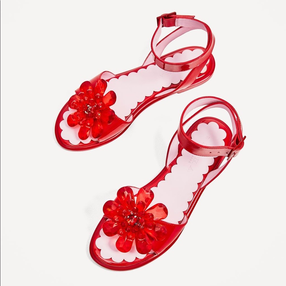 Zara Red and Pink Flower SANDALS with gem